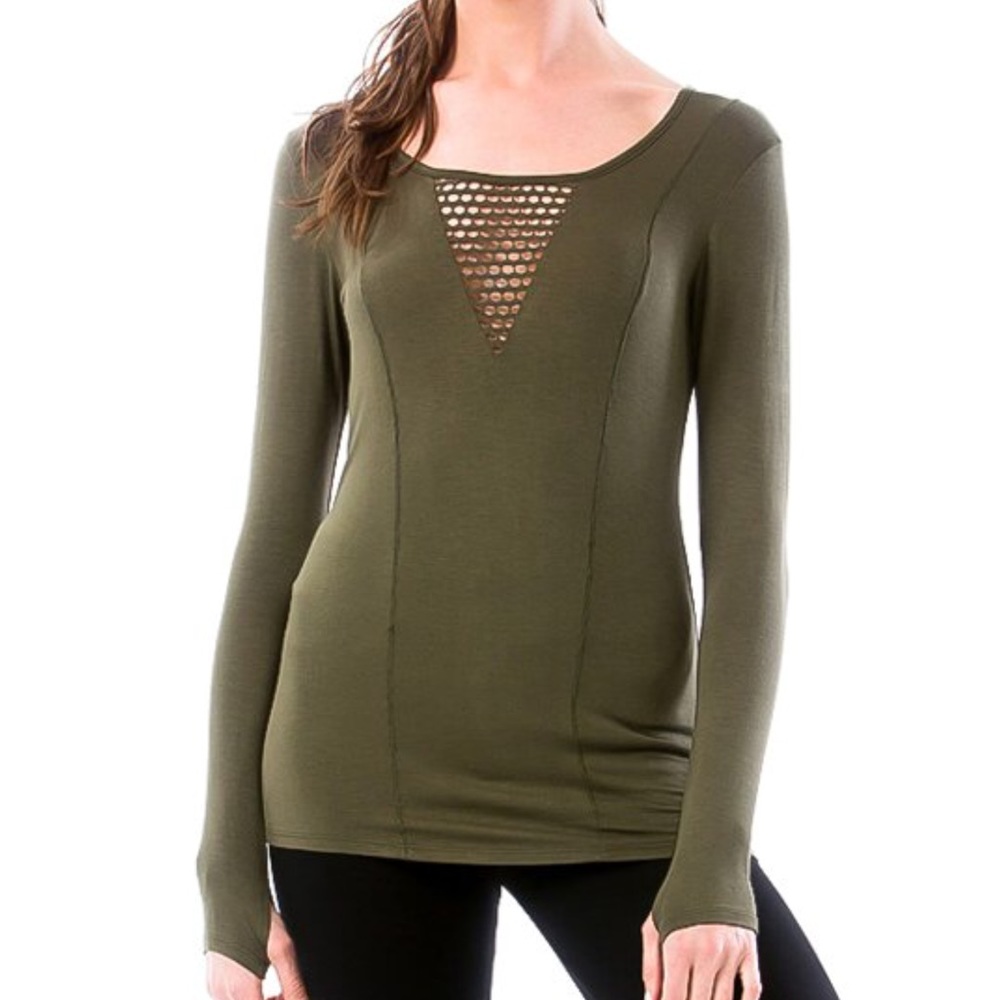Army green mesh thumbhole tee
